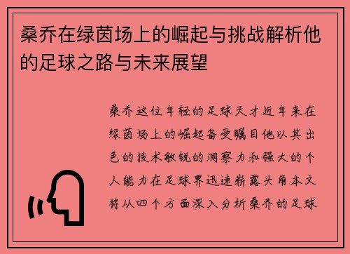 桑乔在绿茵场上的崛起与挑战解析他的足球之路与未来展望